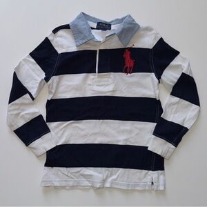 Polo by Ralph Lauren Kids Navy and White Rugby Shirt - Size 6